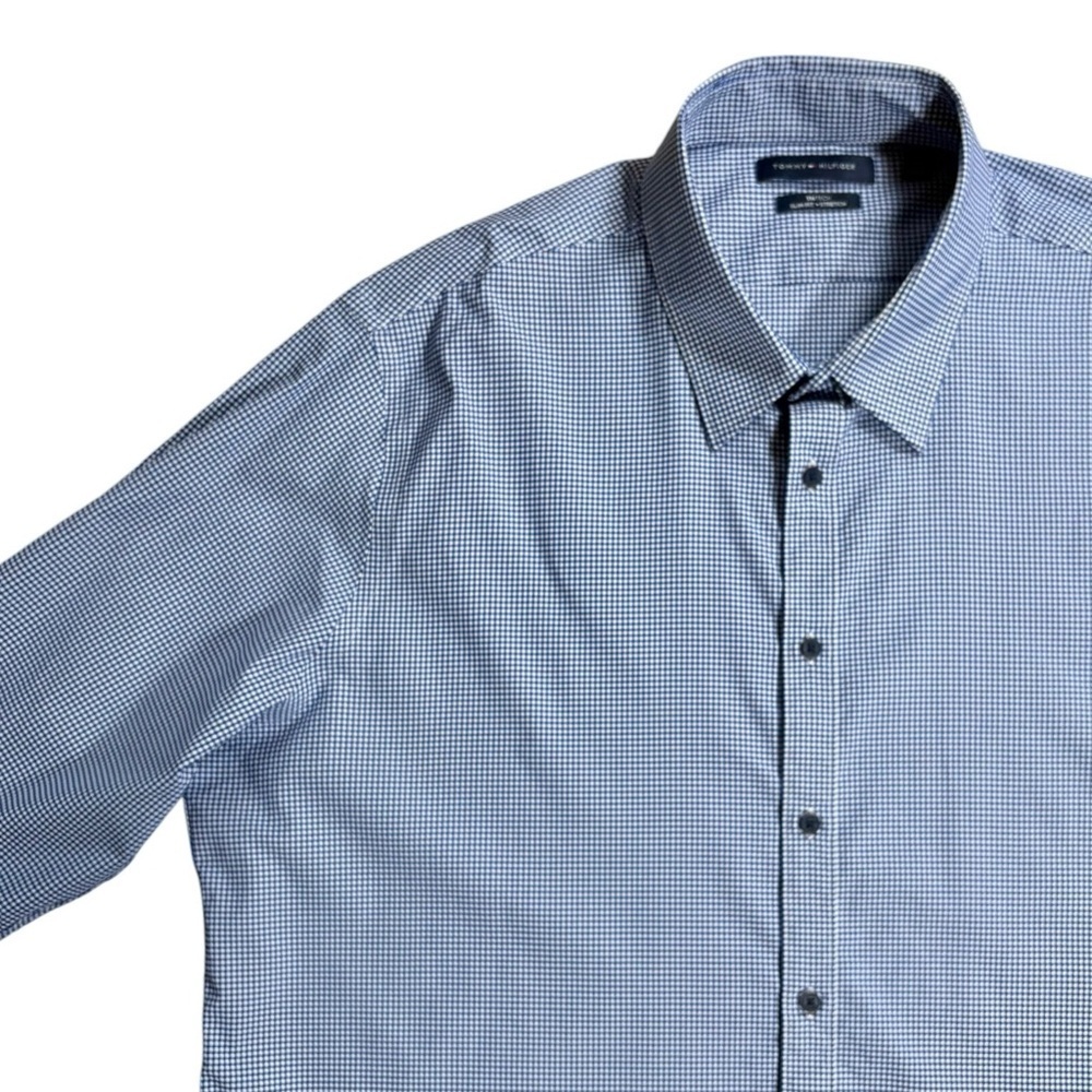 Tommy Hilfiger Gingham Plaid TH Tech Slim Fit Stretch Dress Shirt, size 2XL